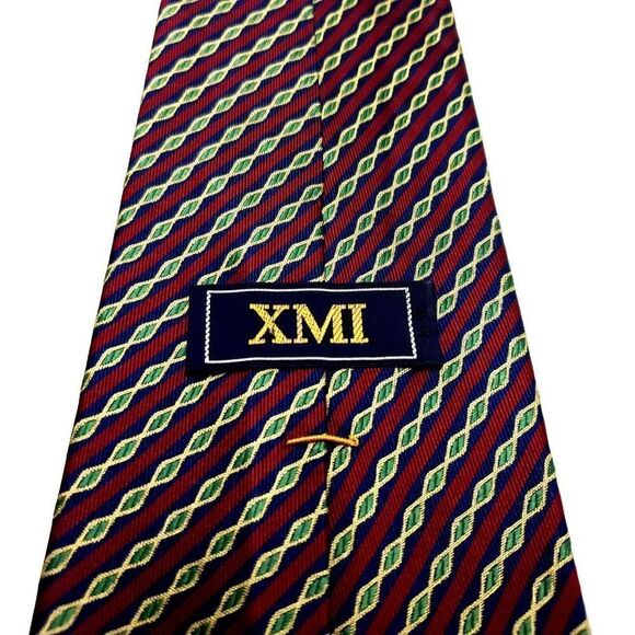 XMI Silk Tie Red Woven Striped USA Vintage Wide‎ - Picture 4 of 6